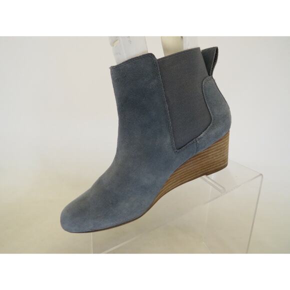 Lands End Blue Suede Wedge Fashion Ankle Boots Bootie Womens Size 9.5 B - Picture 2 of 12